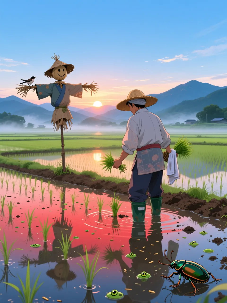 高精度アニメ - 田植えの水鏡 / 大空彼方