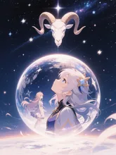 牡羊座を見つめ球体を捧げる