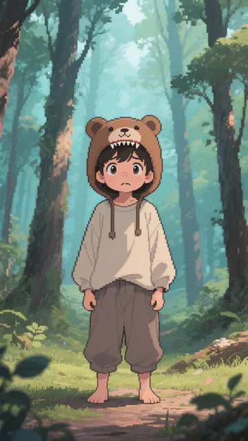 森に迷う男の子