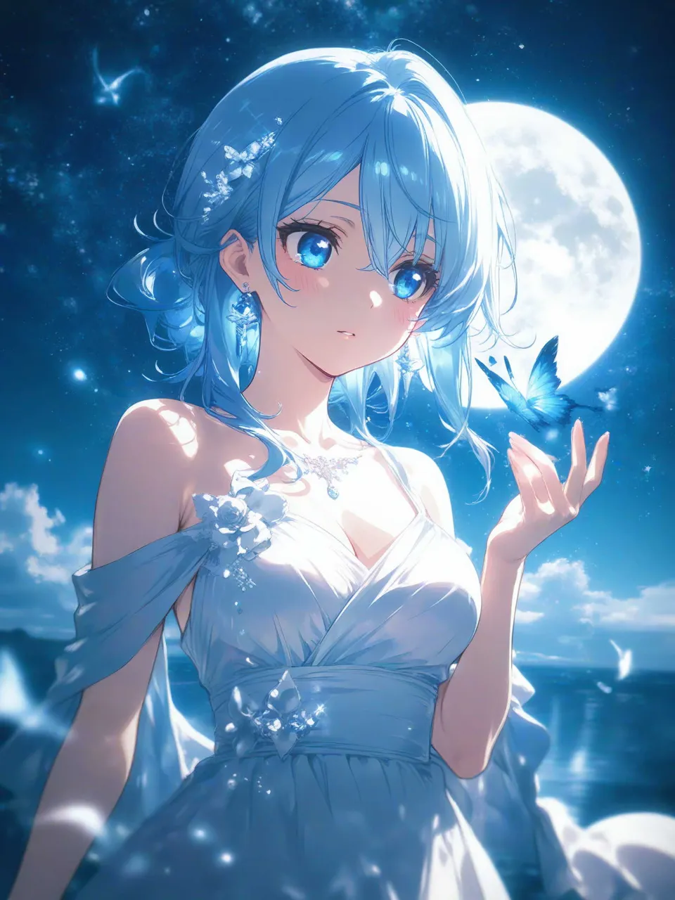 青髪少女と青い蝶 — hiroさんのAIイラスト