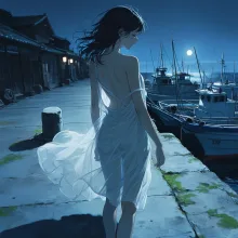 月夜の堤防