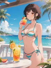 ジューシーなトロピカルドリンクと彼女