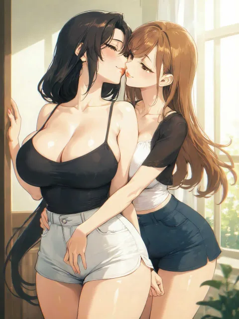 二人の女性について: 美しい大人女性が抱き合ってキスをしてい…