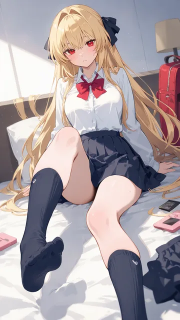 赤い目の金髪美少女が靴下を脱いでその足を嗅がせてくる