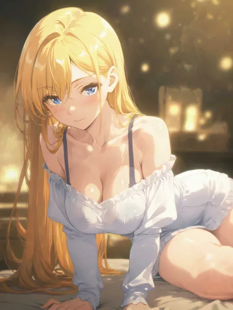 オフショルダーの洋服を着た少女、ブラ紐、ロングヘア - 胸元 vs 背中