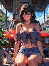 車のコンパニオンな紅夜さんと子うさぎ — 紅夜さんのAIイラスト