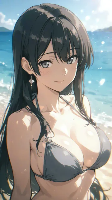 初夏の陽射し、黒髪ストレートロング - 初夏の海辺さんぽ