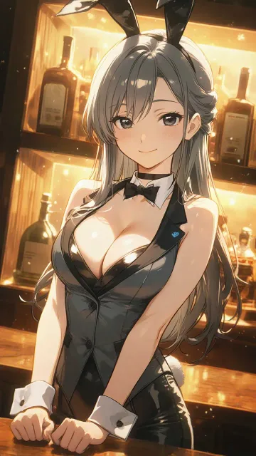 バニーガール姿のバーテンダー、チョーカー 美少女