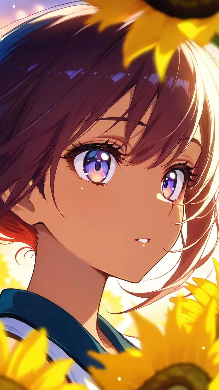 陽だまりの向日葵畑・日焼け少女