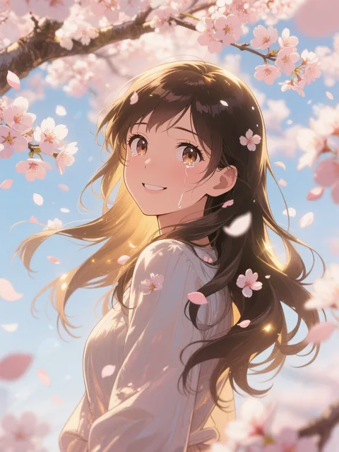 桜の木の下で君と再会できた喜びの涙