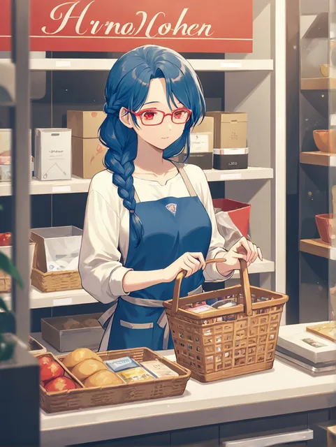 買い物している少女(シングルマザー)
