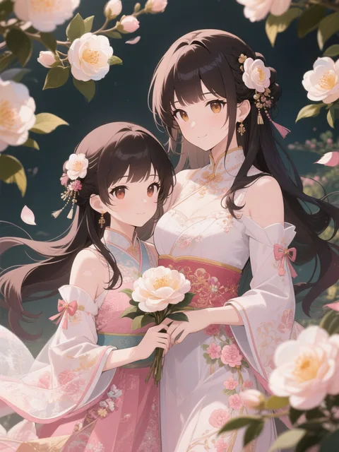 椿の花と美人