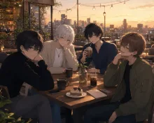 友達と、カフェ☕*°。 — 征鵺さんのAIイラスト