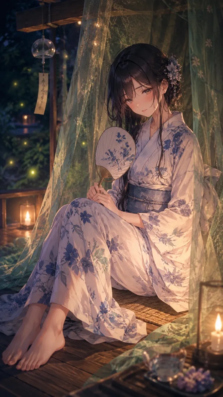 蚊帳の中の浴衣美人 — yukana*さんのAIイラスト