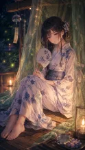 蚊帳の中の浴衣美人 — yukana*さんのAIイラスト