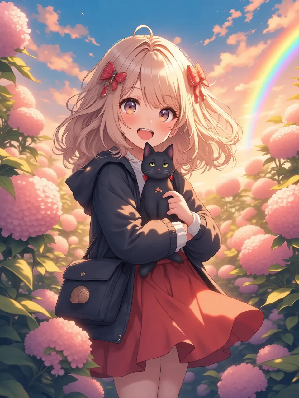 雨上がりに猫を捕獲する少女