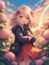 雨上がりに猫を捕獲する少女
