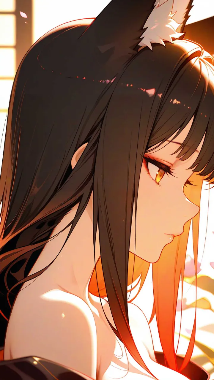 月夜の蓮池・狐娘