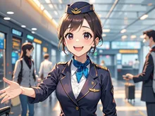 笑顔で応対するスチュワーデス — 小川さやかさんのAIイラスト