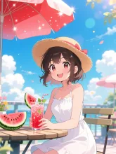 スイカと夏の女性·初夏チャレンジ の投稿作品
