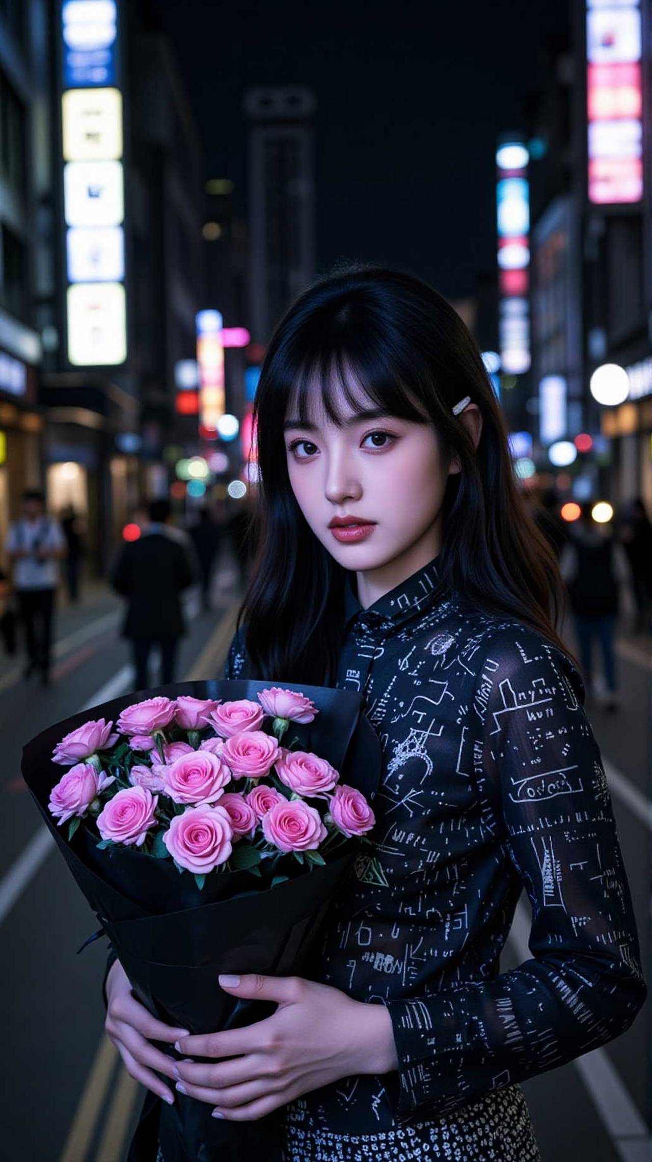 Cyberpunk Humming Neon Flower Cyber Pattern Florist — rei_26さんのAIイラスト