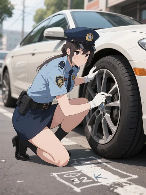 駐車違反を取り締まる婦警さん