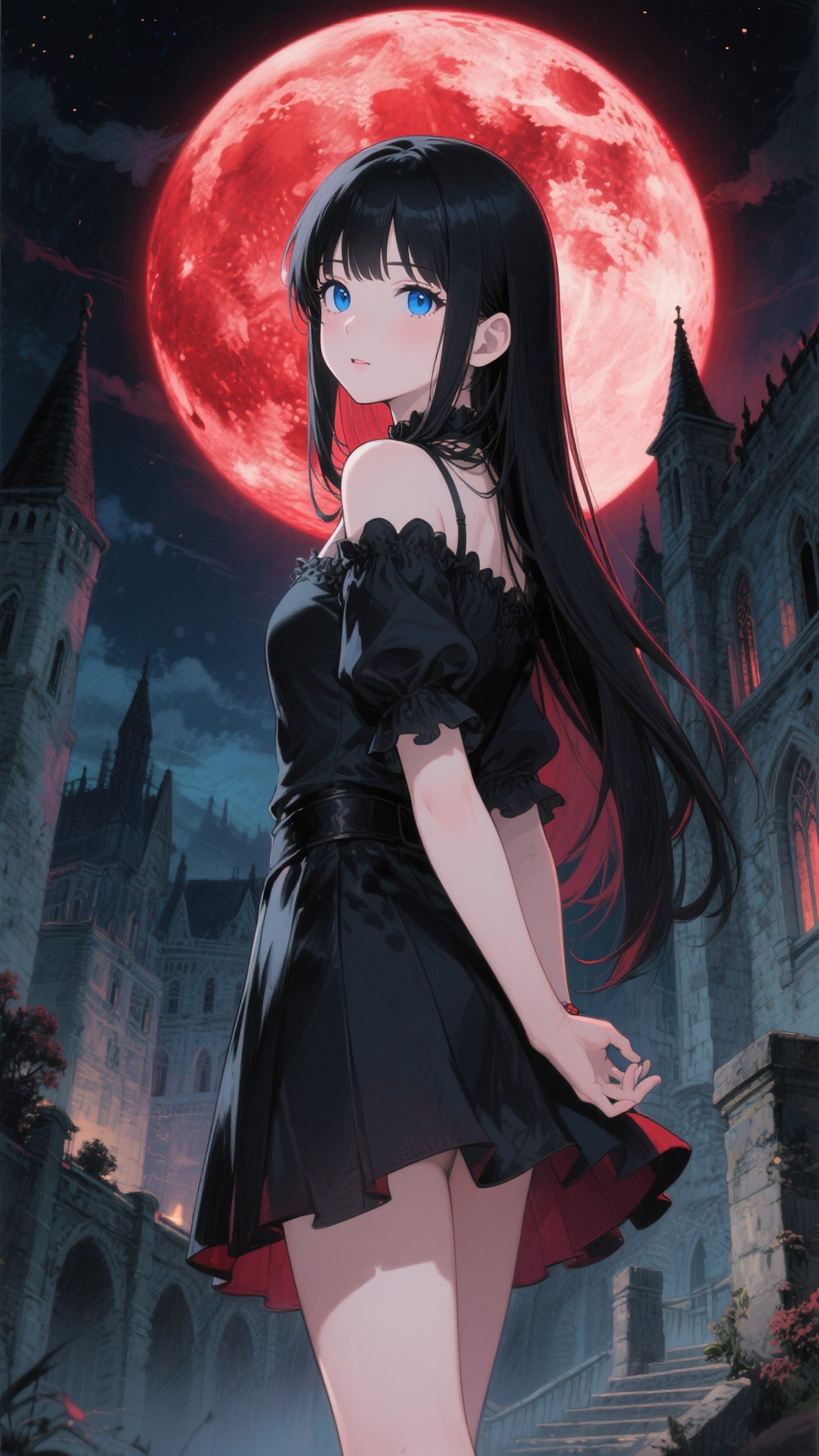 黒髪吸血鬼娘💕古城の夜❤️