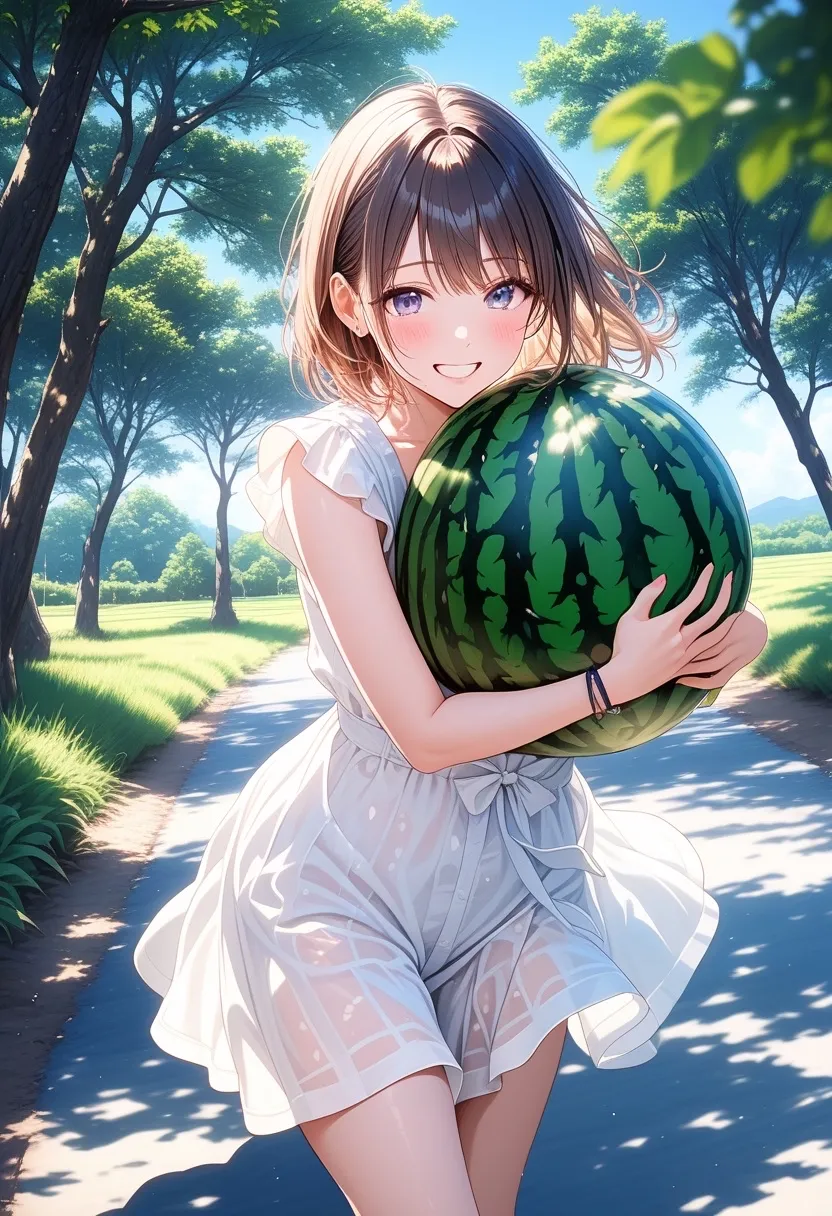 スイカと夏の女性