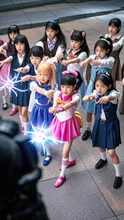 グーパン魔法で攻撃する魔法少女達 — AKEYJOさんのAIイラスト