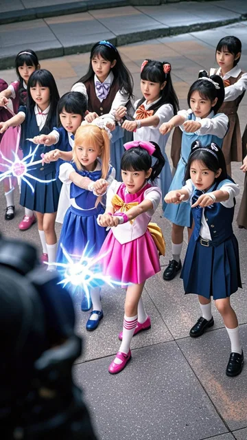 グーパン魔法で攻撃する魔法少女達