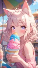 水色のかき氷・猫耳少女