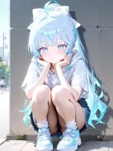 しゃがみ水色