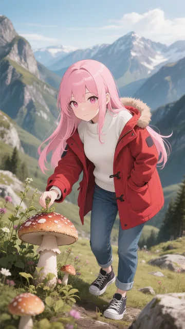 ピンク髪娘💕山菜採り❤️