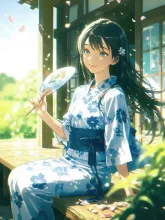 うちわと夏の女性·初夏チャレンジ の投稿作品