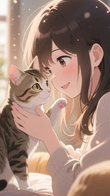 Close-up scene of a gentle… - 猫カフェの午後