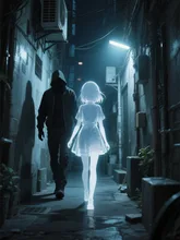 夜の路地裏を歩く透明人間