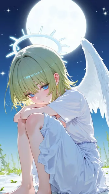 ACGN、1人の少女、白い翼と後光を持ち