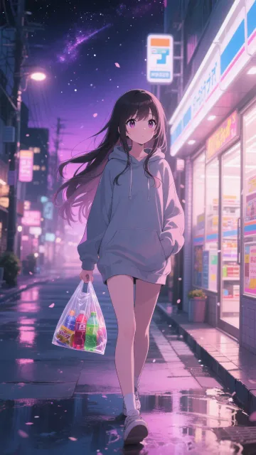 professional anime artwork - コンビニ帰りの夜