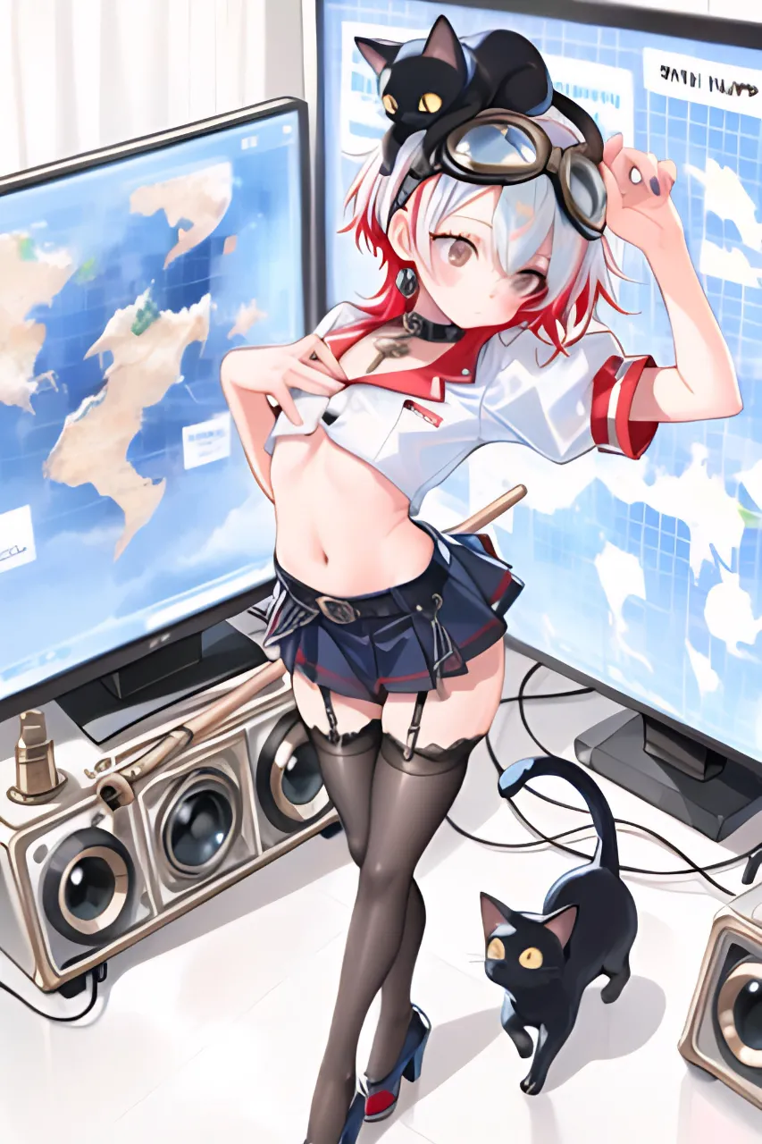 お天気キャスターになってみた…パンク娘と黒ニャンコ…白