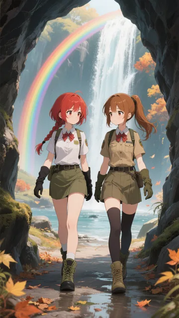 双子と洞窟の先の虹