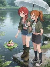 双子と雨の日のカエル