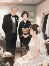 花嫁の朝…両親と控室にて
