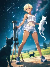 エリザベス・ローゼンクロイツ・安倍の天体観測の夜 — ショートパンツイラストのAIイラスト|SUPPART