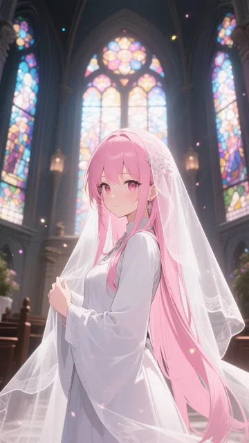 ピンク髪乙女💕白いベールと優しい光に包まれて❤️