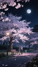 夜桜の下で…