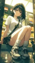 コンビニ帰り、猫と戯れる