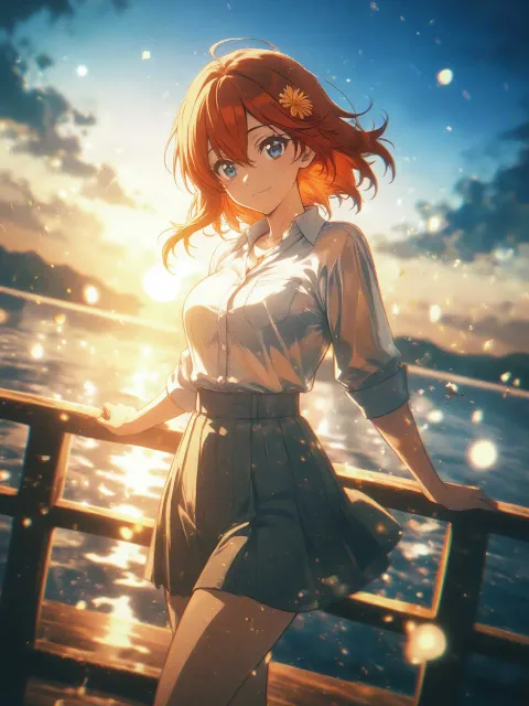夕焼けに照らされて