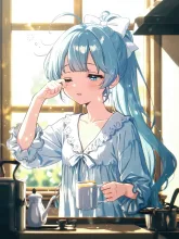 寝巻きブラウス水色ちゃん — フジなすさんのAIイラスト