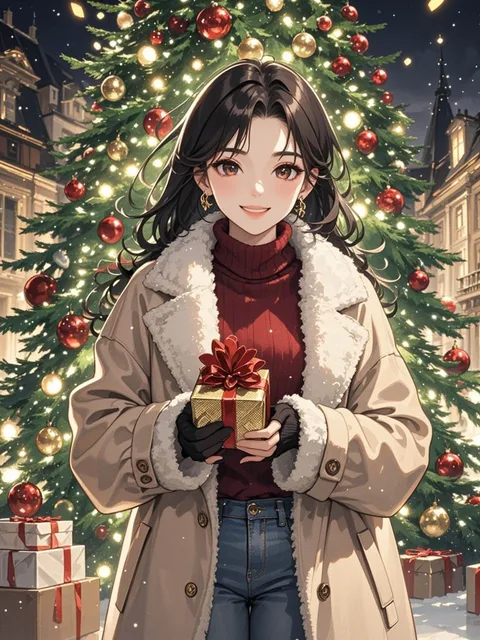 幻想的 透明感 美しい 大人女性 大きいクリスマスツリー…