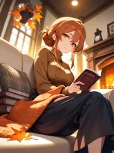 膝掛けで読書。